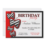 Red Black & White Butterfly Birthday Invitatitions invitations