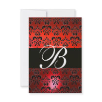 RED BLACK WHITE  DAMASK MONOGRAM RSVP PERSONALISED INVITATIONS