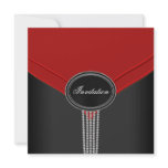 Red Black White Diamond Black Tie Party invitations