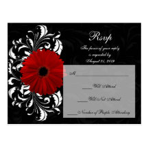 Red+Black+White Gerbera Daisy RSVP Reply Postcards