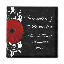 Red+Black+White Gerbera Daisy Save the Date /Favou Fridge Magnet