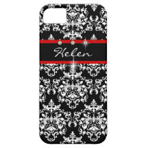Red black white girly damask