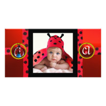 RED BLACK WHITE LADYBUG MONOGRAM PHOTO TEMPLATE CUSTOMIZED PHOTO CARD