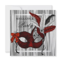 Red Black White Masquerade Party Personalised Invitations