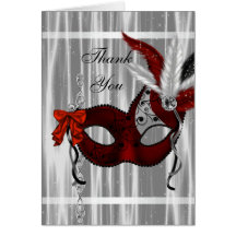 Red Black White Masquerade Party Thank You Cards