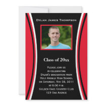 Red, Black, White Photo Graduation Invitation