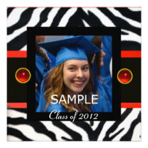 RED BLACK WHITE ZEBRA FUR Monogram Photo Template Personalised Announcement