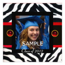 RED BLACK WHITE ZEBRA FUR Monogram Photo Template Custom Announcements