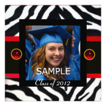 RED BLACK WHITE ZEBRA FUR Monogram Photo Template Personalised Announcements