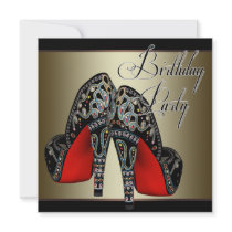 Red Black Yellow Gold High Heels Birthday Party Invitations