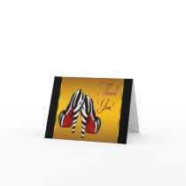 Red Black Yellow Gold Zebra High Heels Thank You Cards