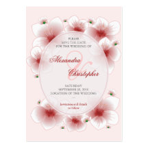 Red Blossom Flowers Romantic Save The Date Mini Business Card Template