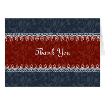 Red & Blue Brocade Thank You Cards