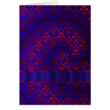 Red & blue damask swirl greeting card