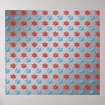 Red blue snowflakes on silver fade print