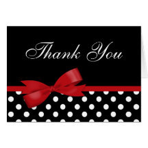 Red Bow Black Polka Dots Thank You Greeting Card