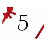 Red Bow Winter Wedding Table Number Postcard