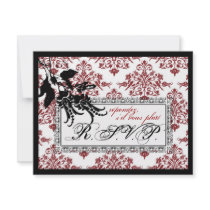 Red Brocade RSVP Card B2 Announcement