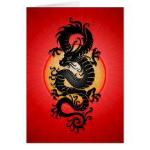 Red Burst Chinese Dragon Greeting Cards