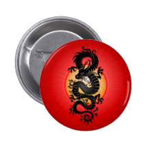Red Burst Chinese Dragon Pinback Button