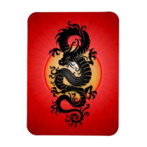 Red Burst Chinese Dragon Rectangular Magnet