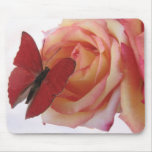 red butterfly on pink rose mousepad
