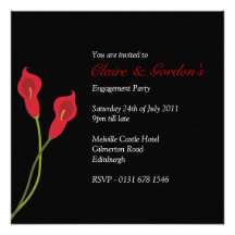 Red Calla Lilies Engagement Party - black Invitation
