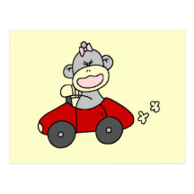 Red Car Sock Monkey Tshirts and Gifts Post Card