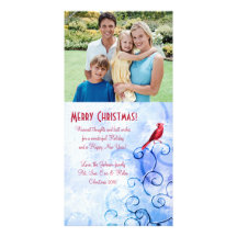Red Cardinal & Swirls: Family Photo Christmas Card Photo Greeting Card