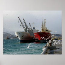 Red Cargo Vessel & White Cargo Vessel Posters