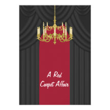 Red Carpet Gold Chandelier Prom Invitations