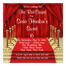 Red Carpet Hollywood Sweet 16 Birthday  Invite