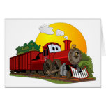 Red Cartoon Steam Engine Cards