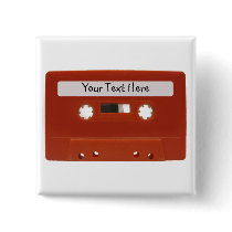 Red Cassette Tape Customisable Button