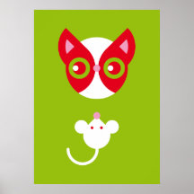 Red cat and white mouse posters