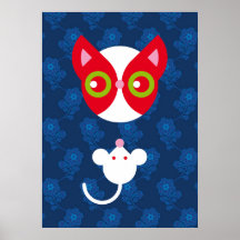 Red cat and white mouse posters
