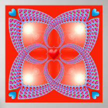 Red Celtic Heart Fractal Pattern Posters