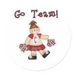 Red Cheerleader Go Team Round Stickers