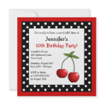 Red Cherries Birthday Black & White Polka Dots invitations