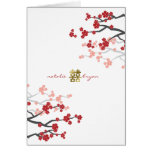 Red Cherry Blossoms Double Happiness Wedding Invit Greeting Cards