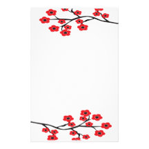 Red Cherry Blossoms Stationery