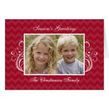 Red Chevron Photo Folded Christmas Card