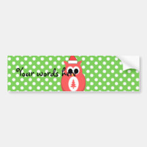 Red Christmas owl on green polka dots Bumper Stickers
