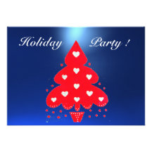 RED CHRISTMAS TREE HOLIDAY PARTY blue Custom Invitation