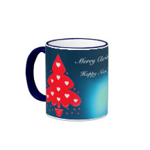 RED CHRISTMAS TREE HOLIDAY PARTY blue Mug