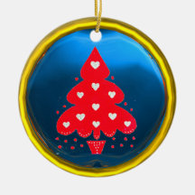RED CHRISTMAS TREE HOLIDAY PARTY blue Ornaments