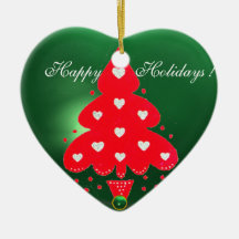 RED CHRISTMAS TREE HOLIDAY PARTY green Heart Ornaments