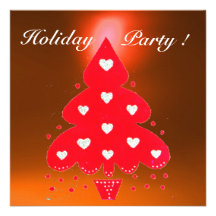 RED CHRISTMAS TREE HOLIDAY PARTY  white orange Personalised Invitation