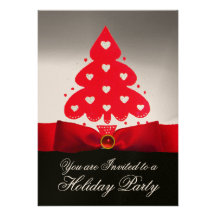 Red Christmas Tree ,White Black Damask Party Personalised Invites