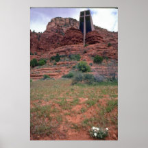 Red Church of Holy Cross flowers Poster